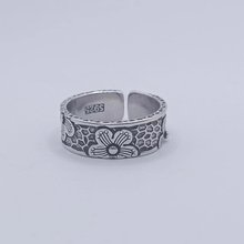 七尚「樱花」手工戒指男士复古泰银制作指环小众设计原创锤纹指环