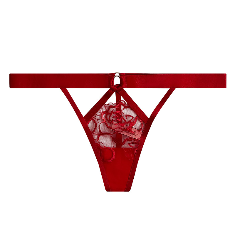 Sexy See-through Sexy Lingerie Women's Triangle Circumference T-Back Collar Birth Year Red Rose Embroidered Bra 72109