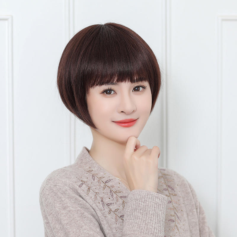 真人发许昌波波头妈妈全头套真人发丝自然无痕真发假发短直发