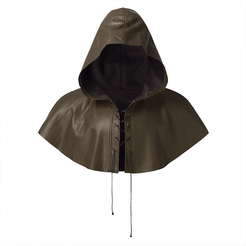欧美男人pu皮革帽猎人连帽披肩复古中世纪文艺复兴斗篷帽巫师帽