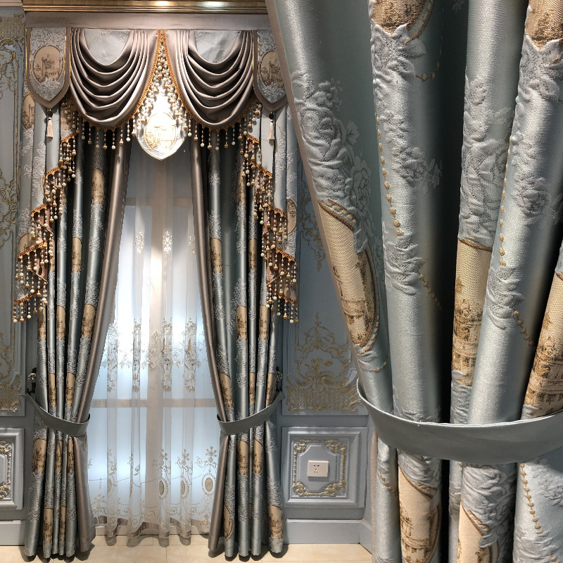 欧式浮雕窗帘宫廷豪华客厅大气水波帘头大厅落地窗遮光2020新款