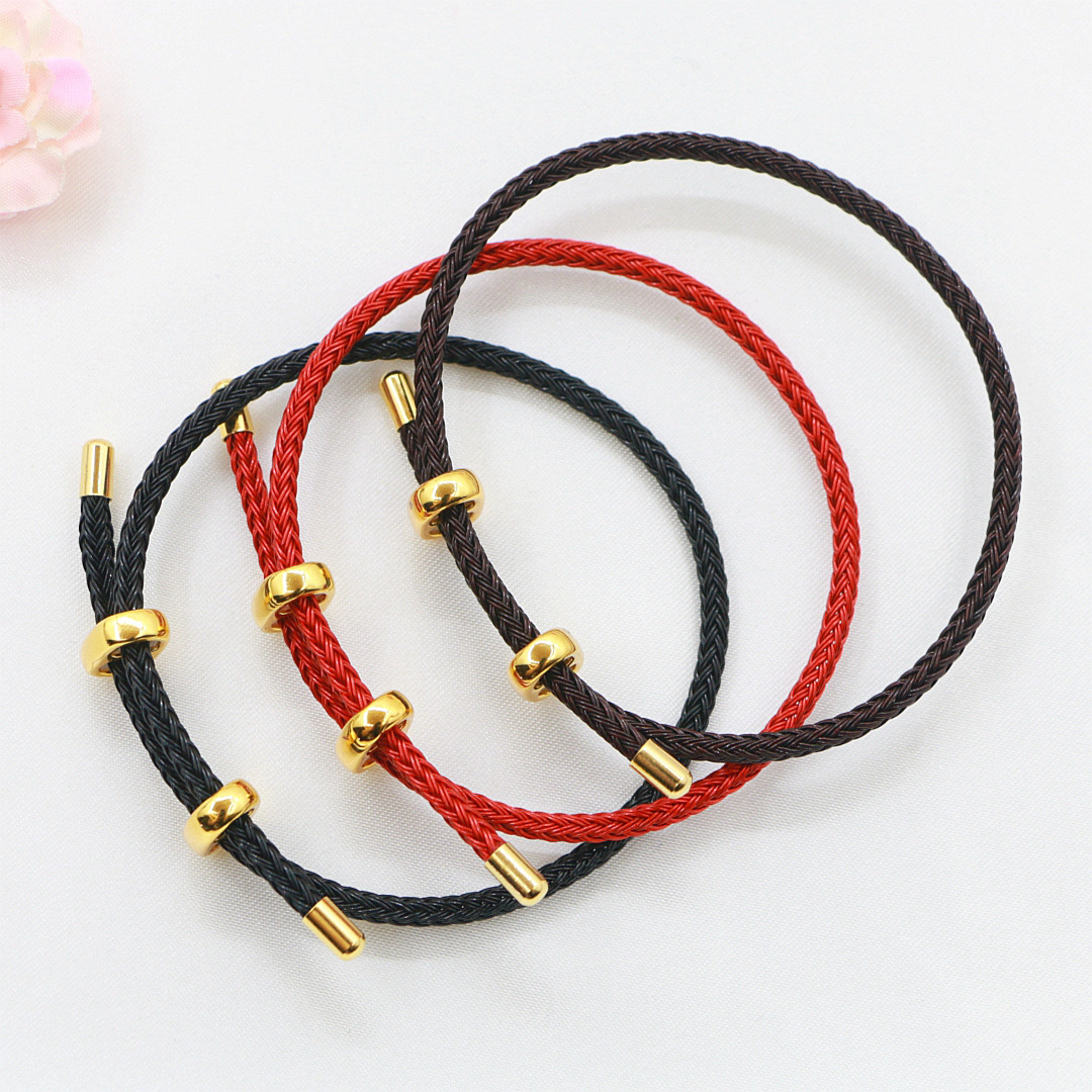 可调节八字扣钢丝绳可穿金珠转运珠 diy本命年红绳编织半成品手链