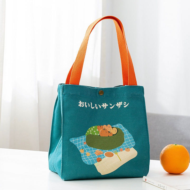New Canvas Portable Lunch Bag Lunch Box Bag Japanese Cartoon Outdoor Portable Picnic Bag with Rice Insulated Bag