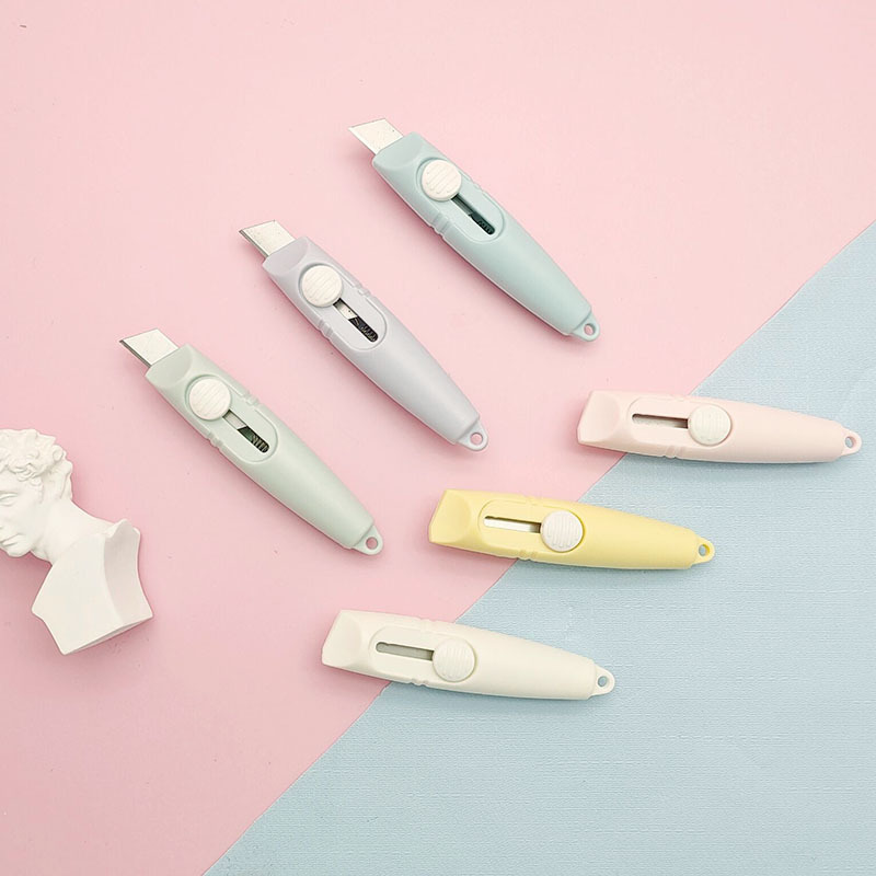 Creative Whistle Paper Cutter Morandi Mini Student Art Knife Elastic Self-Locking Small Size Portable Unpacking Knife
