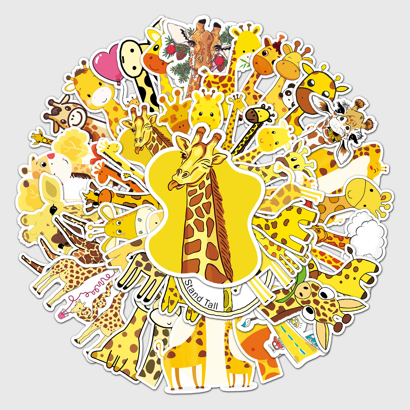 50张卡通长颈鹿涂鸦贴纸 可爱动物儿童贴纸diy滑板水杯行李箱贴纸