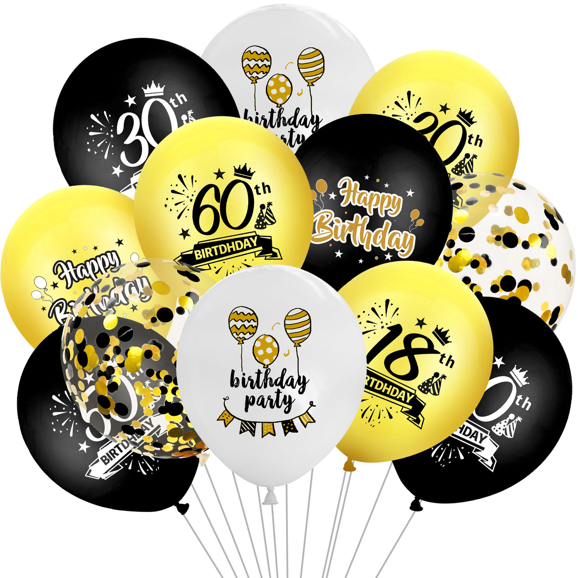 Black Gold 18 30 40 50 60 Rubber Balloons Adult Happy Birthday Balloon Party Decoration Supplies