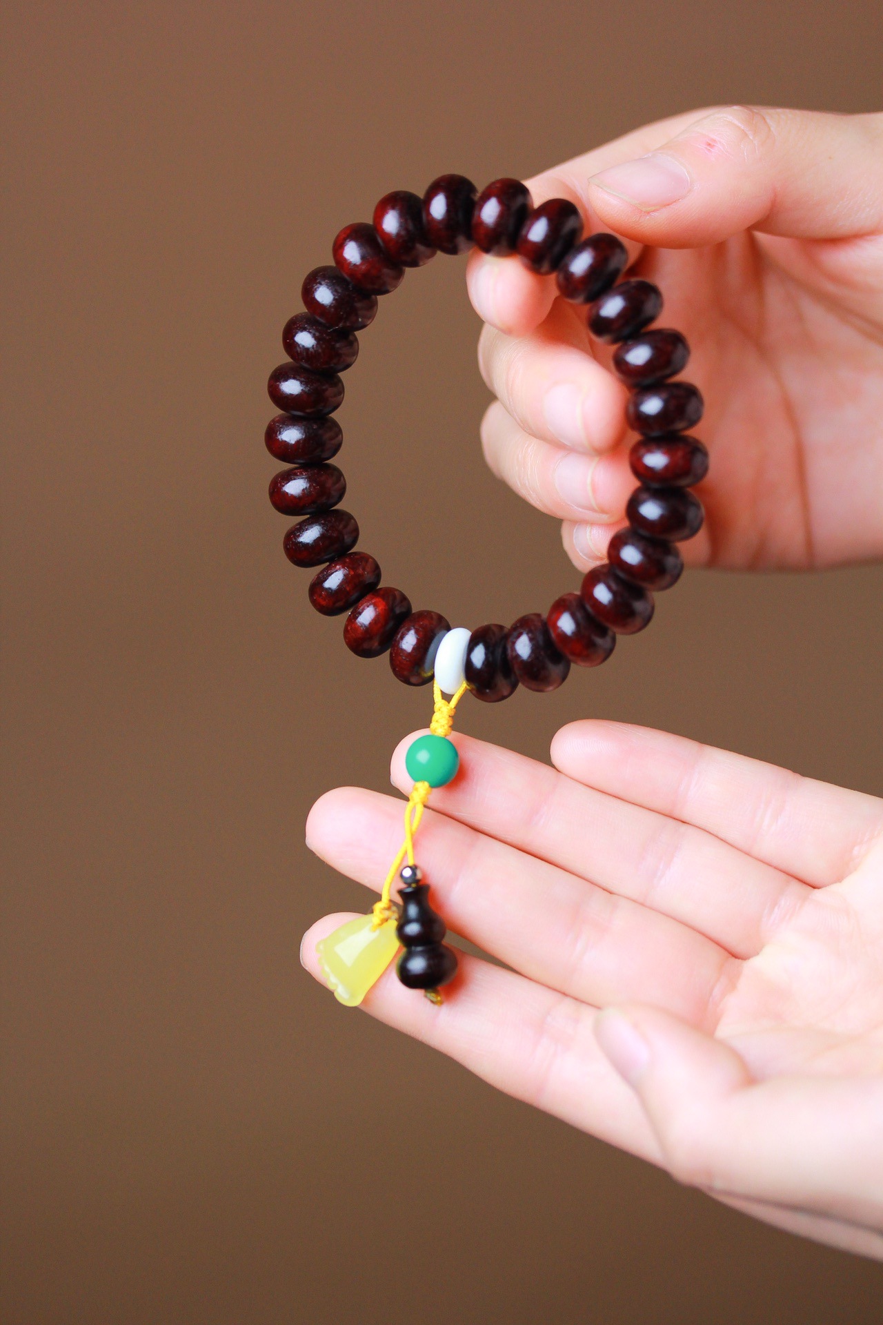 血檀算盘珠手串 diy搭配知足常乐 葫芦吊坠 女士单圈手链定制批发