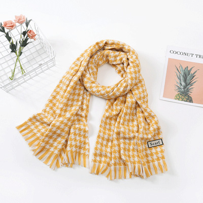 Houndstooth Scarf for Women 2023 Winter New Plaid Cashmere-like Tassel Shawl Thickened Cold Protection Warm Scarf