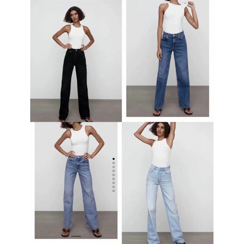 Wholesale Women's Foreign Trade European and American Spring and Autumn New Fashion High Waist Slimming High-Looking Solid Color Four-Color Mopping Denim Trousers