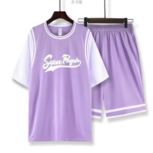 新款假两件篮球服套装男女夏季短袖潮流透气速干宽松球衣班服批发
