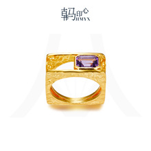 925银天然紫水晶戒指中古风设计感方形戒女跨境欧美指环小众银饰