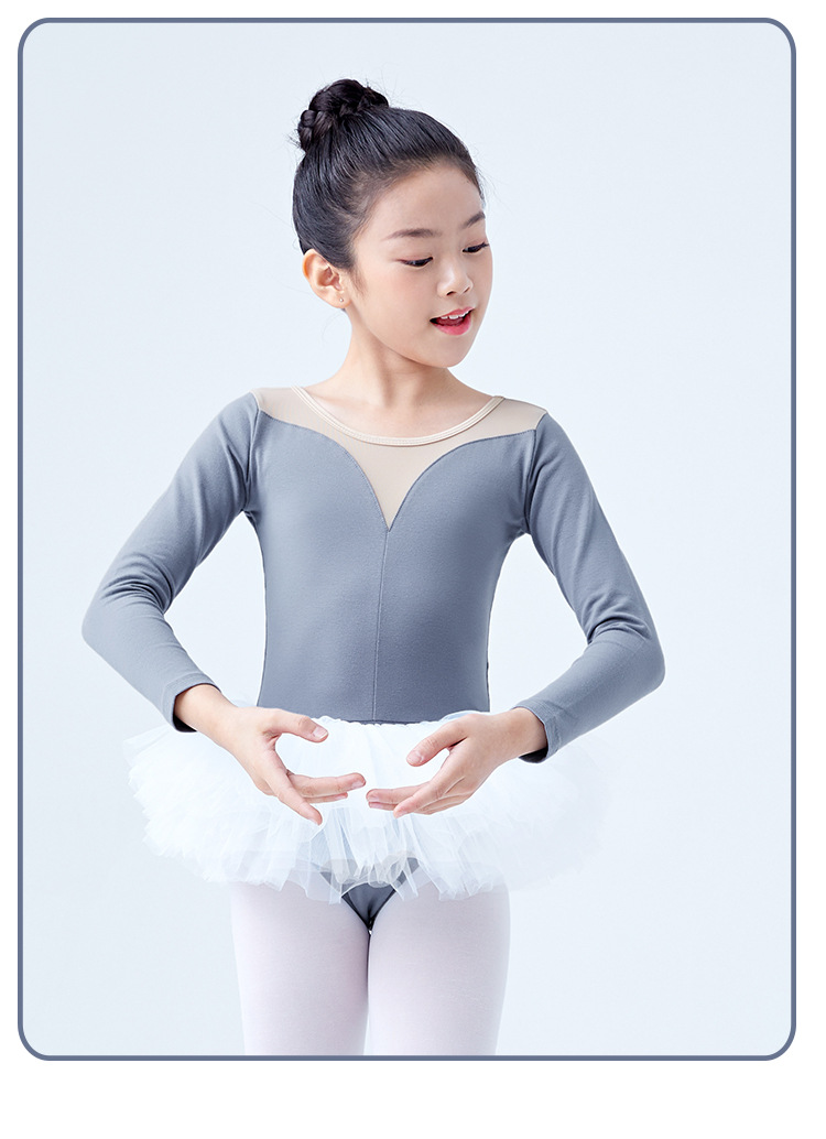 儿童舞蹈服装女童练功服考级服长袖少儿灰色开裆中国舞服演出服装