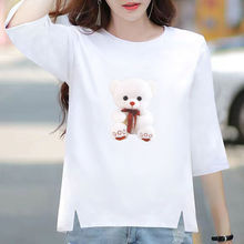 纯棉七分袖恤女夏季新款韩版白色圆领上衣字母印花百搭潮