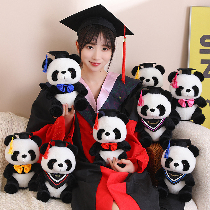 Creative Cute Doctorial Hat Panda Doll Cross-Border Plush Toy Simulation Giant Panda Ragdoll Graduation Gift
