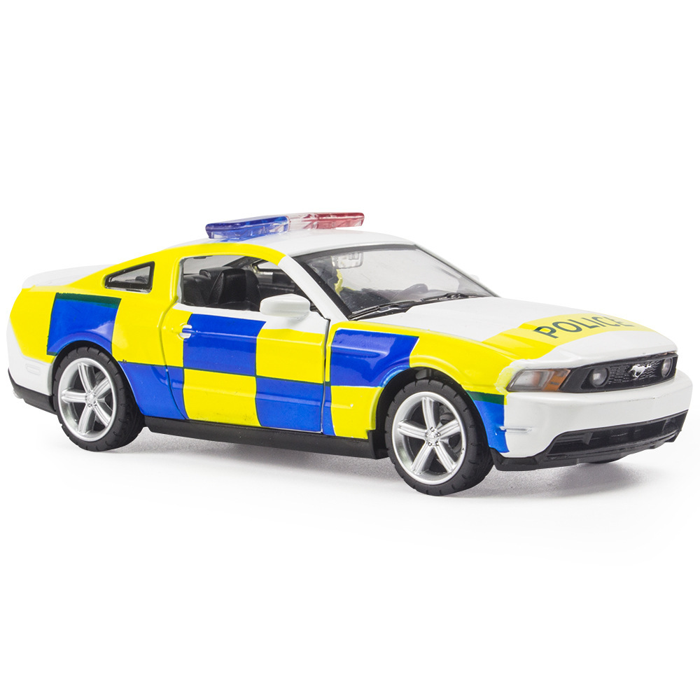 福特野马警车仿真合金车回力治安车警察模型车儿童过家家摆件代发