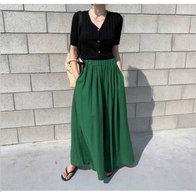 2024 South Korea Chic Style Summer Women's Clothing Fashion Solid Color Linen Wide-Leg Pants Casual Pants Pants Women's Pants Casual Pants Women Clothes