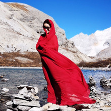 民族风夏季云南纯色西藏旅游拍照红色青海湖披肩丝巾沙漠大围巾女