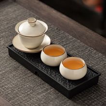 米黄汝窑功夫茶具套装轻奢高档简约陶瓷西施壶盖碗喝茶杯茶盘中式