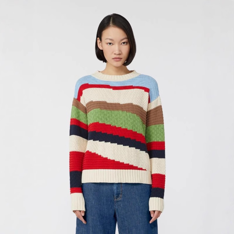 2025秋冬新款个性小众女装 羊毛混纺面料彩色条纹长袖毛衣针织衫