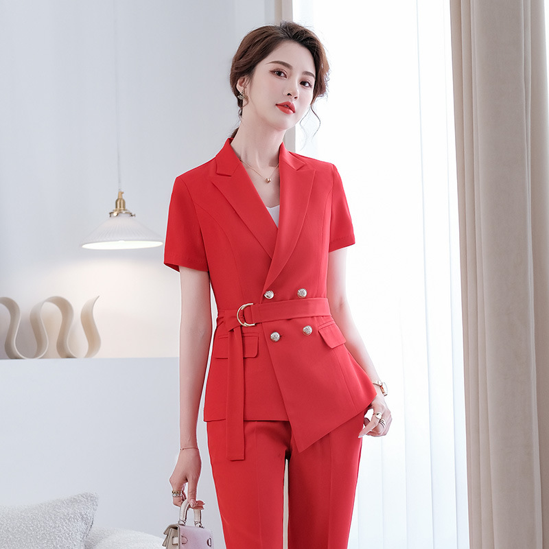夏季短袖小西服套装职业女装修身帅气ol白领办公经理老板主持工装