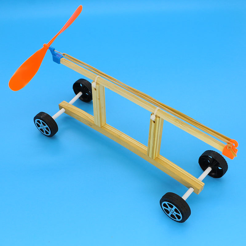 diy科技小制作橡皮筋动力车科普模型木条小车小学生比赛使用套材