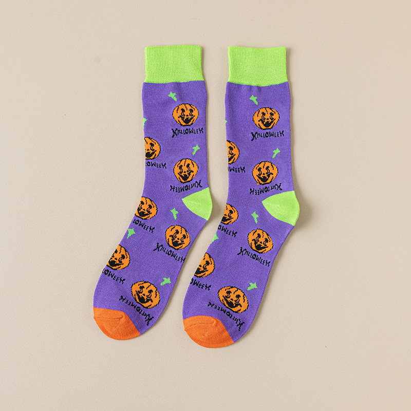 Foreign Trade Halloween Socks Cartoon Creative Tube Socks Pumpkin Pattern Funny Cute Cross-Border Socks Factory Wholesale