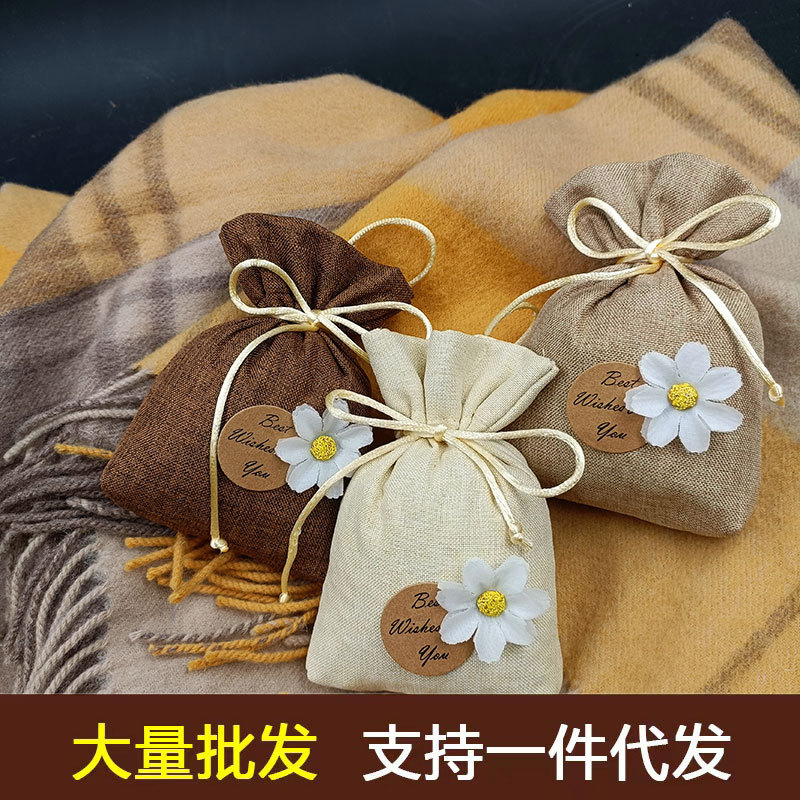 厂家批发小茶花香包袋子Logo 设计香囊棉麻布袋香袋包装袋空袋