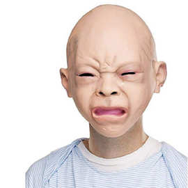 万圣节儿童哭脸面具 化妆舞会哭泣婴儿搞笑乳胶头套派对恶搞道具