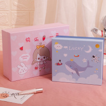 新款粉色天地盖礼盒宝宝满月礼品盒开学季儿童卡通文具包装盒现货