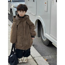 男童派克服加绒2024新款韩版冬季男女宝宝加厚棉衣中长款儿童棉服