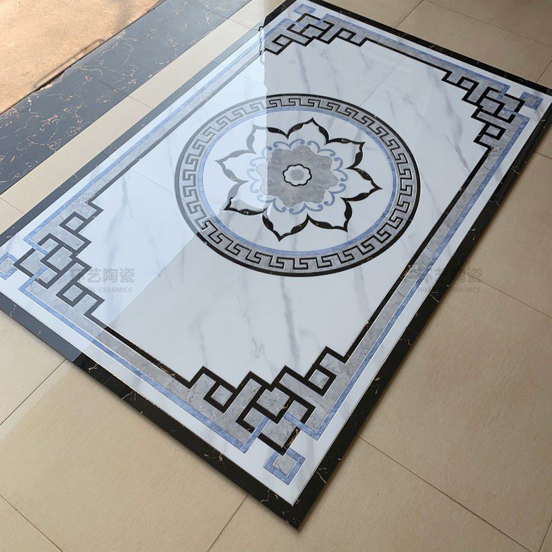 客厅地拼花瓷砖800800新中式餐厅拼图地砖过道玄关地毯花抛晶砖