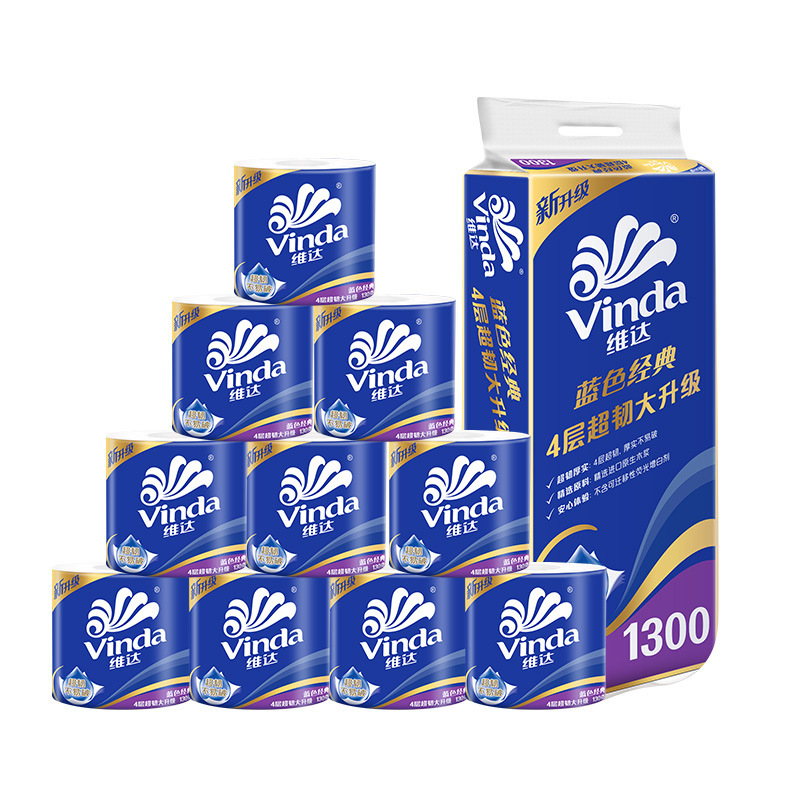 Vida Flagship Store Roll Paper Blue Classic Super Tough Toilet Paper 4-Layer Thickened 130g10 Roll Box Household Toilet Paper