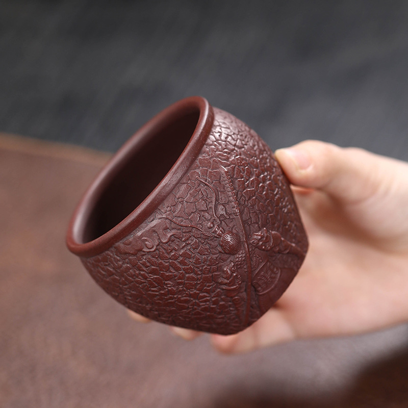 宜兴紫砂杯主人杯子茶杯单杯口杯大圣杯浮雕金蟾杯招财功夫茶具