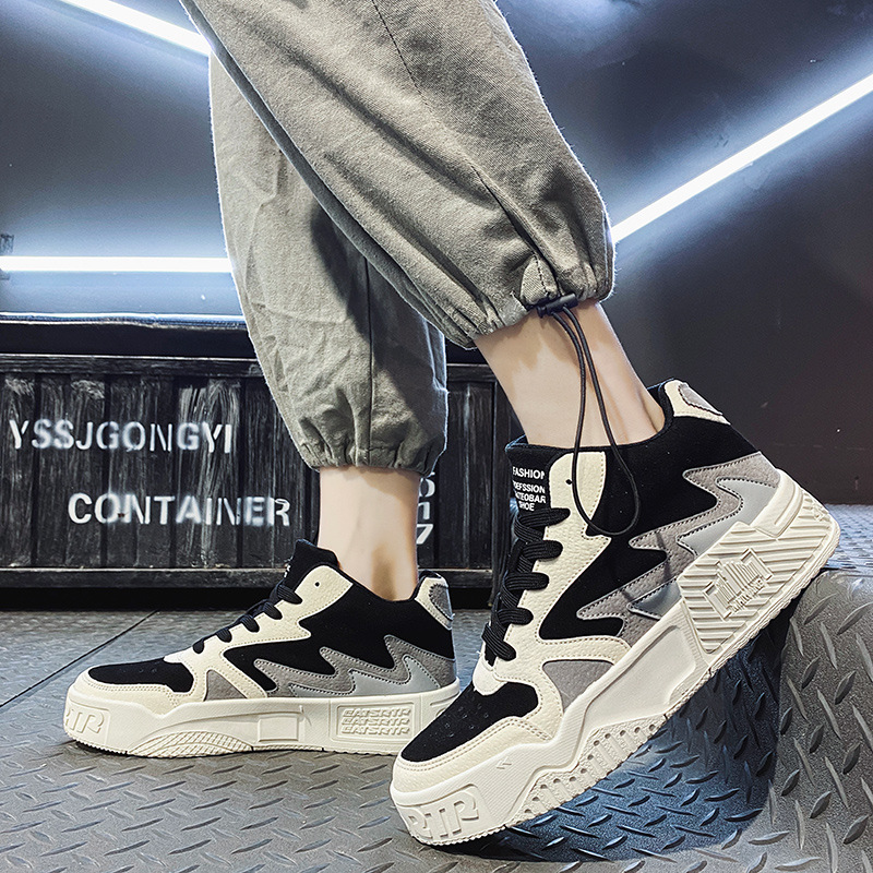 高帮板鞋男拼色2021年夏季新风尚透气潮鞋男韩版系带休闲运动男鞋