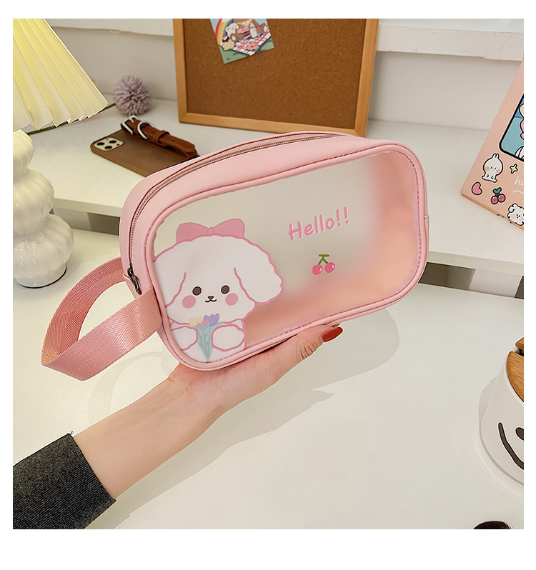 New Korean Style Cute Cartoon Animal Cosmetic Bag Transparent Wash Bag Large Capacity Pu Double Portable Waterproof Storage Bag