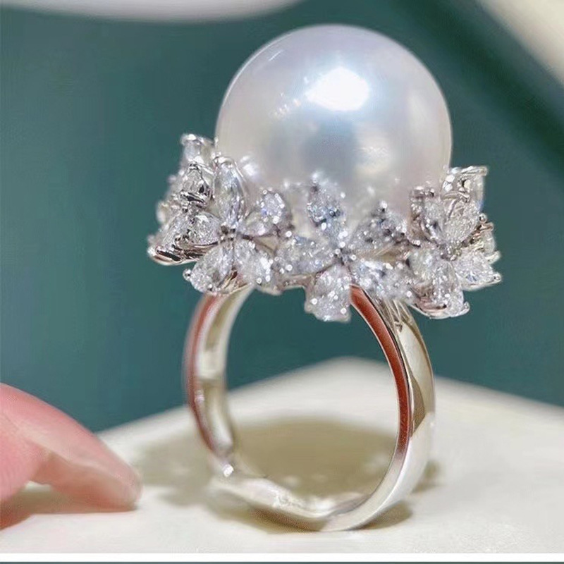 diy配件 s925纯银精工遮瑕款珍珠戒指空托配饰 时尚大气指环戒托