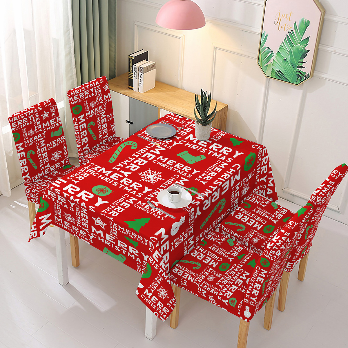 Christmas Printed Tablecloth Chair Cover Jubilant Decoration Elastic One-Piece Chair Cover Absorbent Tablecloth