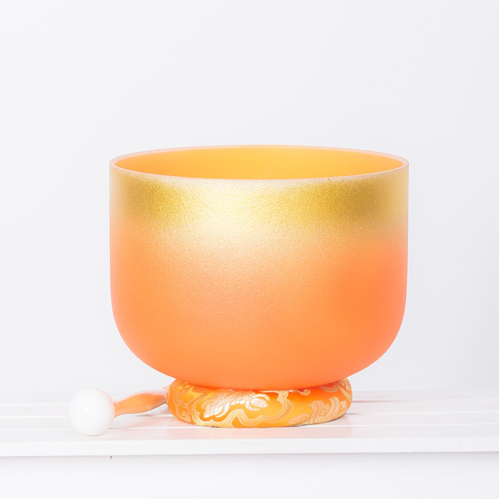 鎏金系列橙色水晶钵瑜伽钵佛音碗释放压力音疗风水摆件音乐碗