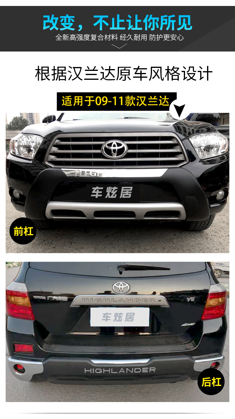 适用于丰田汉兰达前后护杠09-14 15-17年18-19新款20保险杠防撞杠