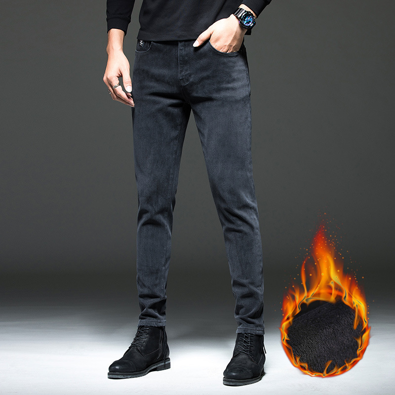 加绒男士牛仔裤男 弹力小脚裤 冬季新款裤子 韩版男式加厚牛仔裤