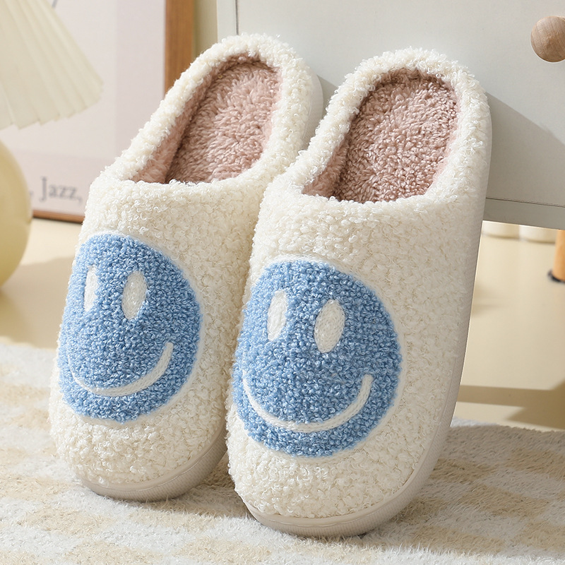 New Smiley Face Korean Style Autumn and Winter Men's and Women's Couple Cotton Slippers Home Indoor Cute Platform Cartoon Non-Slip Slippers