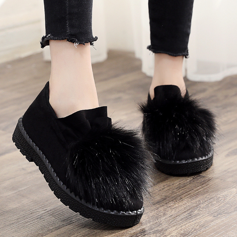 Winter Fleece-Lined Peas Shoes Women's Cotton Shoes 2021 New Foreign Trade Versatile Student Shoes Cotton Slippers Slip-on Fluffy Shoes