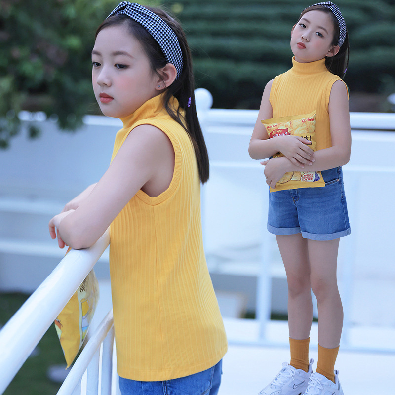 森之鼓女童针织马甲韩版儿童背心女大童高领保暖坎肩女孩秋冬