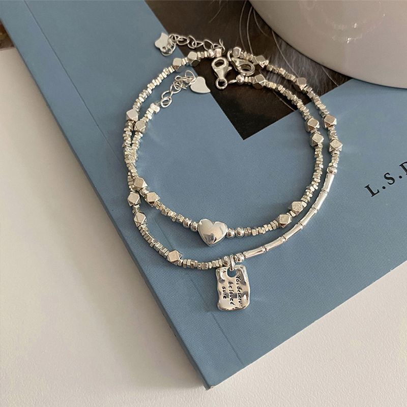 Special-Interest Design Love Square Plate Sterling Silver Bracelet 2023 New Summer Girls Cold Style Couple Girlfriends Gift