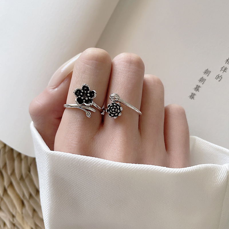 925 Silver Ring Non-Fading Niche Thai Silver Vintage Flower Open Ring European and American Jewelry Sterling Silver Little Finger Ring Female Wholesale