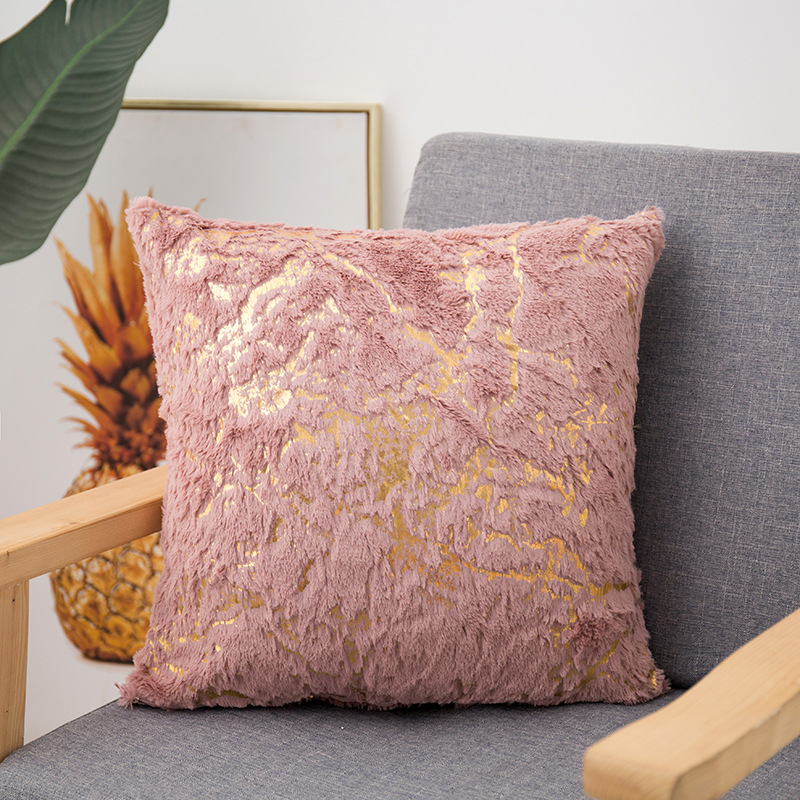 Cross-Border Amazon Home Fashion Solid Color Double-Sided Feather Bronzing Plush Pillow Sofa Cushion Cushion Bedside Cushion