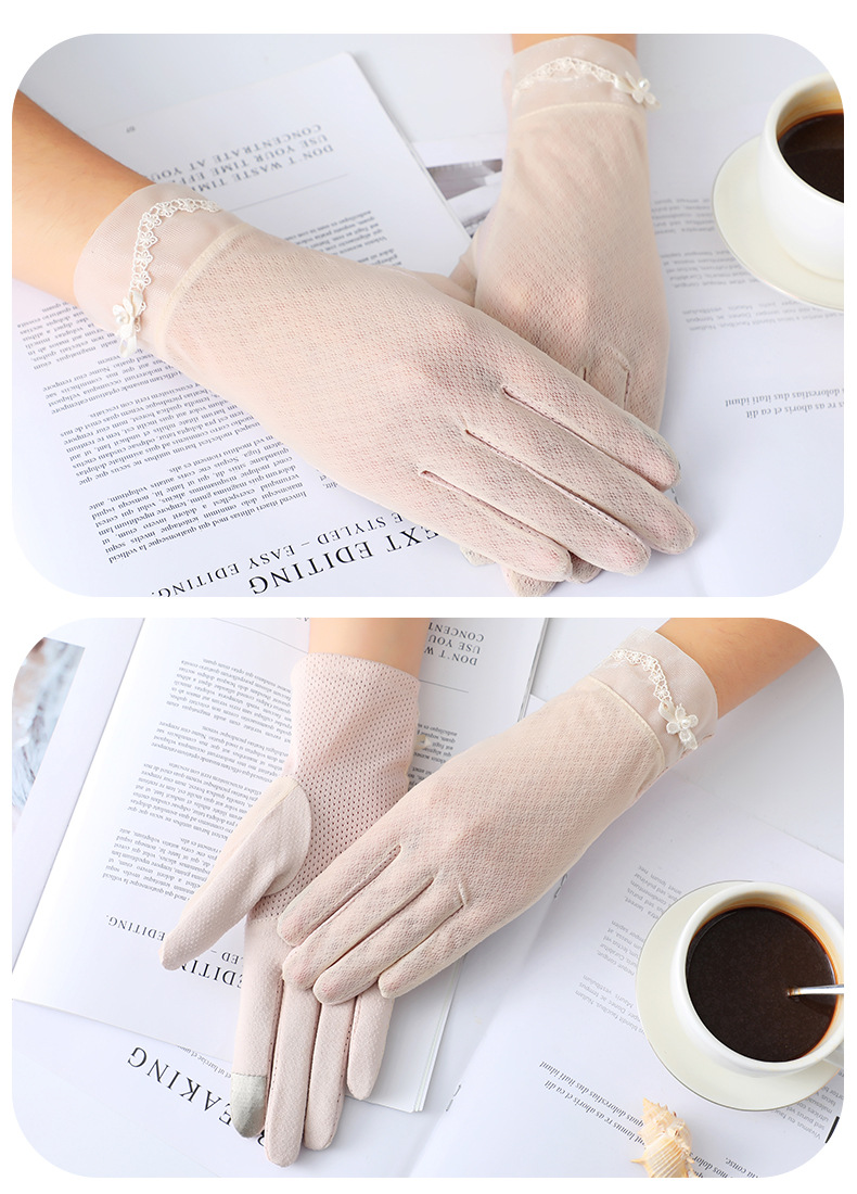 春夏季防晒蕾丝手套开车薄款冰丝女士触屏手套遮阳户外骑行手套