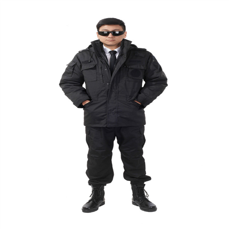批发黑色冬季保安服斜纹作战大衣保安服棉衣防寒服-阿里巴巴