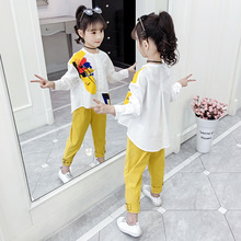 20春秋装新款 女童韩版洋气印花休闲外套套装中大儿童两件套发