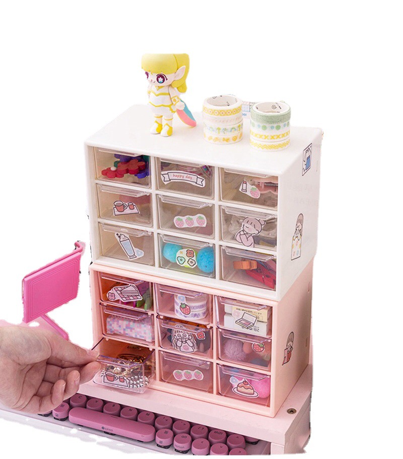 Tiktok Same Style Girl Heart Girl Dormitory Desktop Dustproof Drawer Stationery Jewelry Jiugongge Storage Box